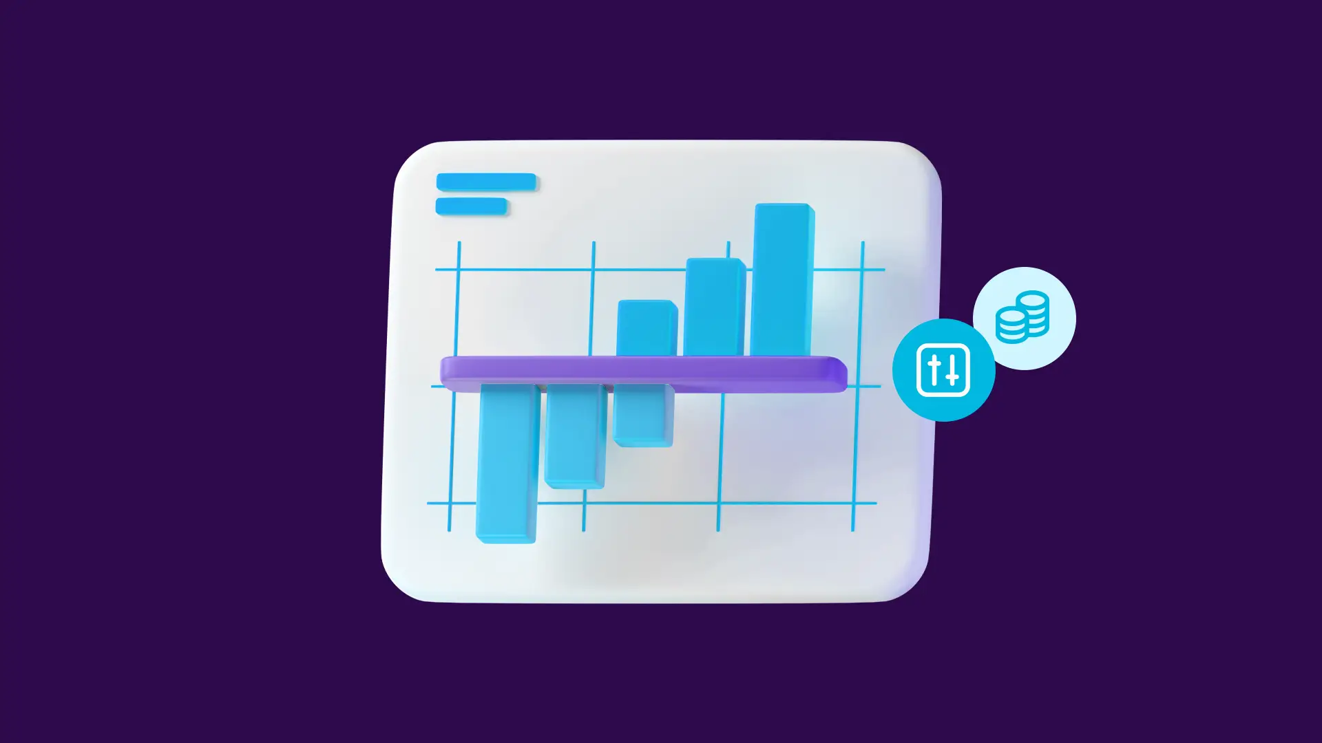 Gráfico de barras em tons de roxo, azul e branco, apresentando dados de forma clara e visualmente atraente.